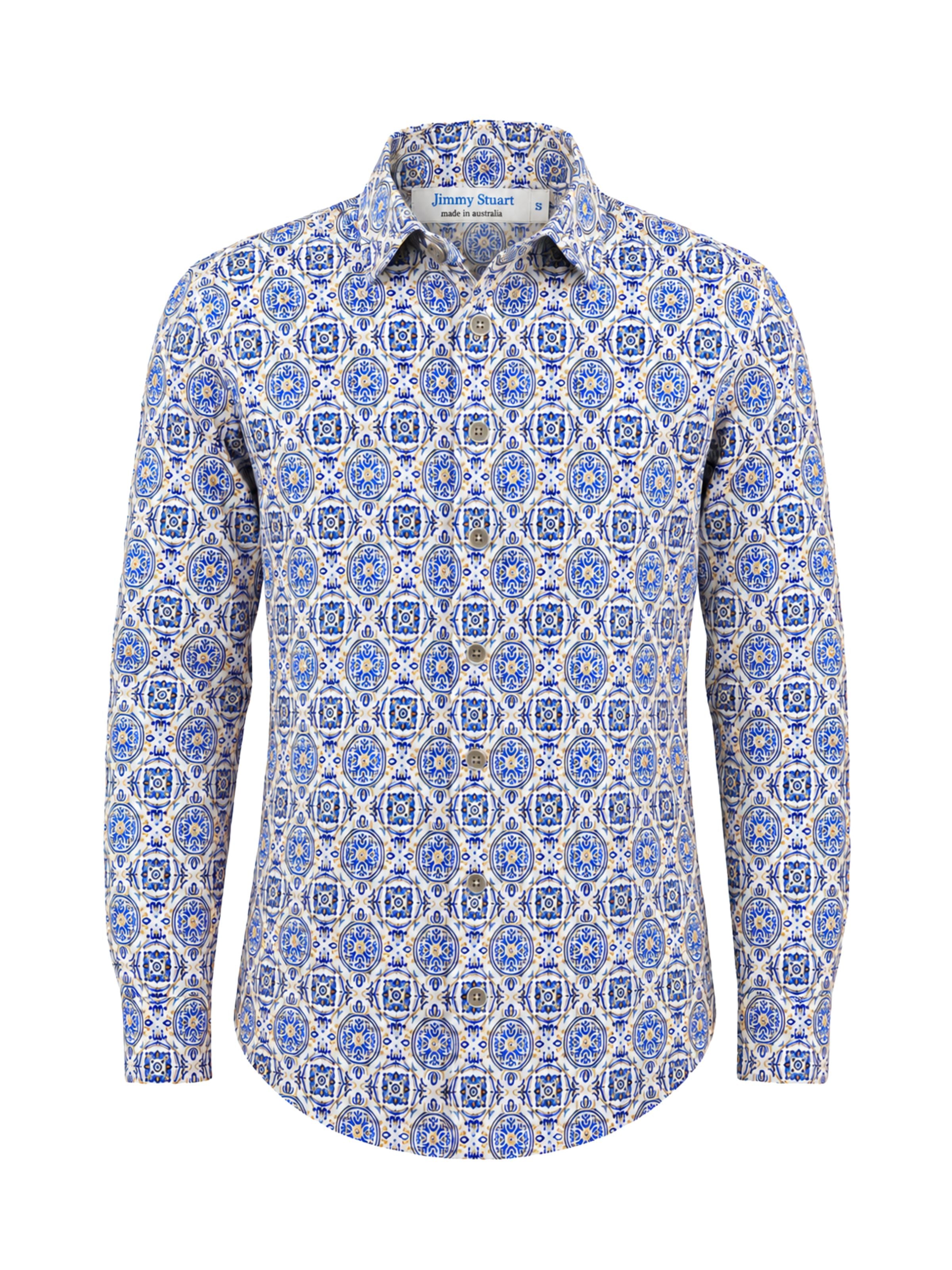 Hampton Abstract Cotton L/S Shirt - Blue