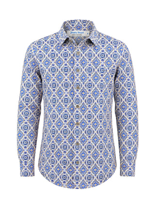 Hampton Abstract Cotton Big Mens L/S Shirt - Blue