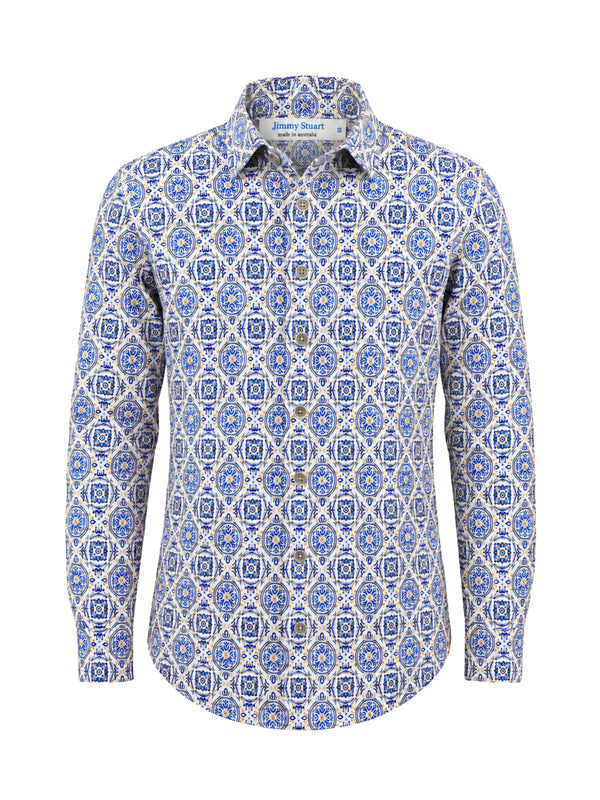 Hampton Abstract Cotton Big Mens L/S Shirt - Blue
