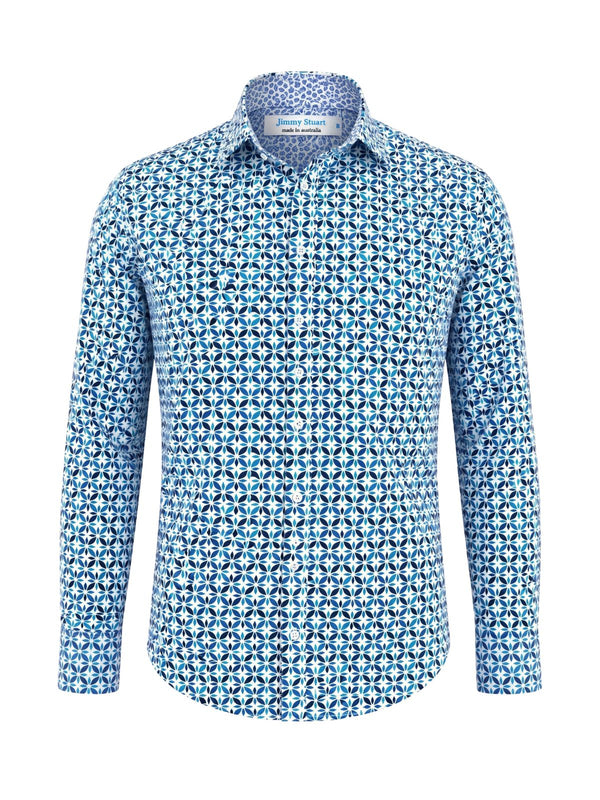 Helicopter Geometric Cotton L/S Shirt - Blue