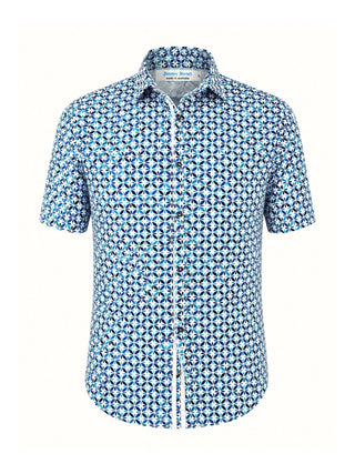 Helicopter Geometric Cotton S/S Shirt - Blue
