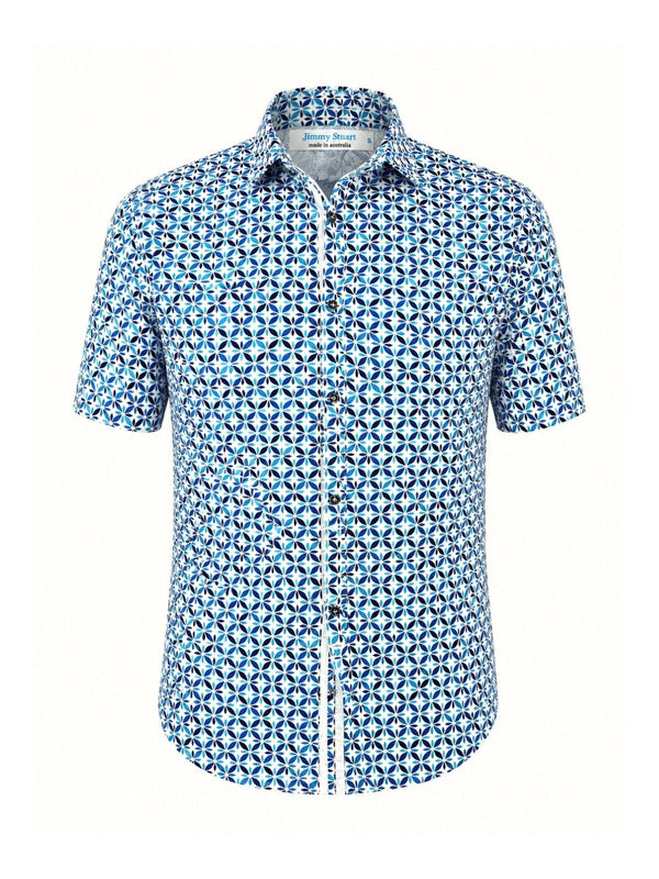 Helicopter Geometric Cotton S/S Shirt - Blue