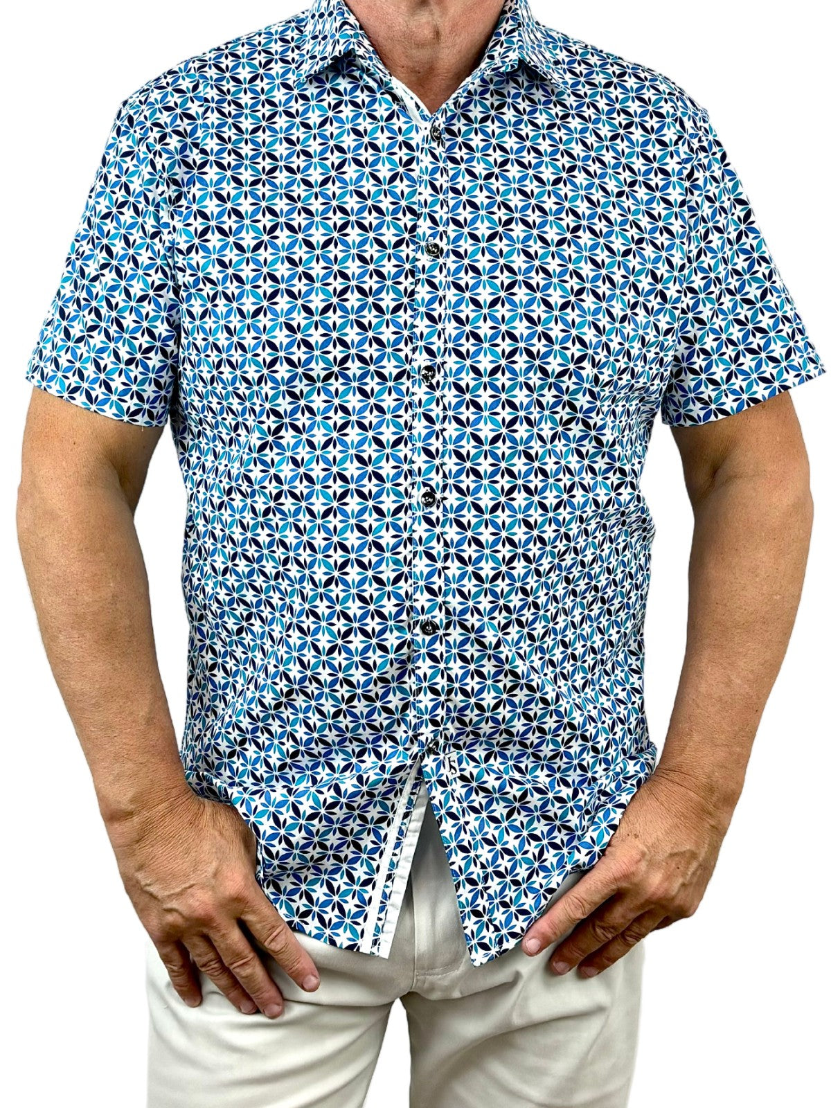 Helicopter Geometric Cotton S/S Shirt - Blue