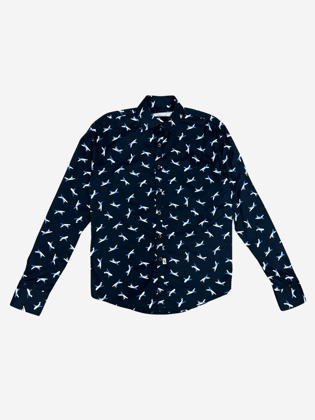 Aero Geometric Cotton L/S Shirt - Navy