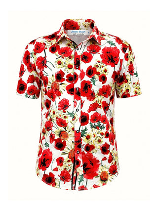 Heroine Floral Cotton S/S Shirt - Red