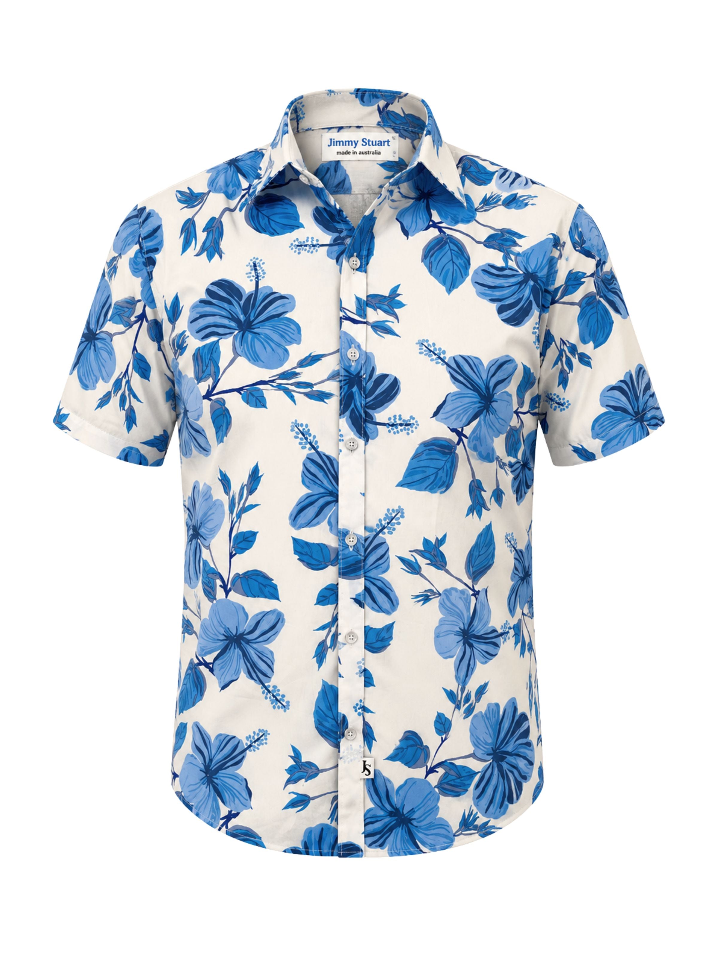 Holiday Hawaiian Cotton S/S Shirt - Blue/White
