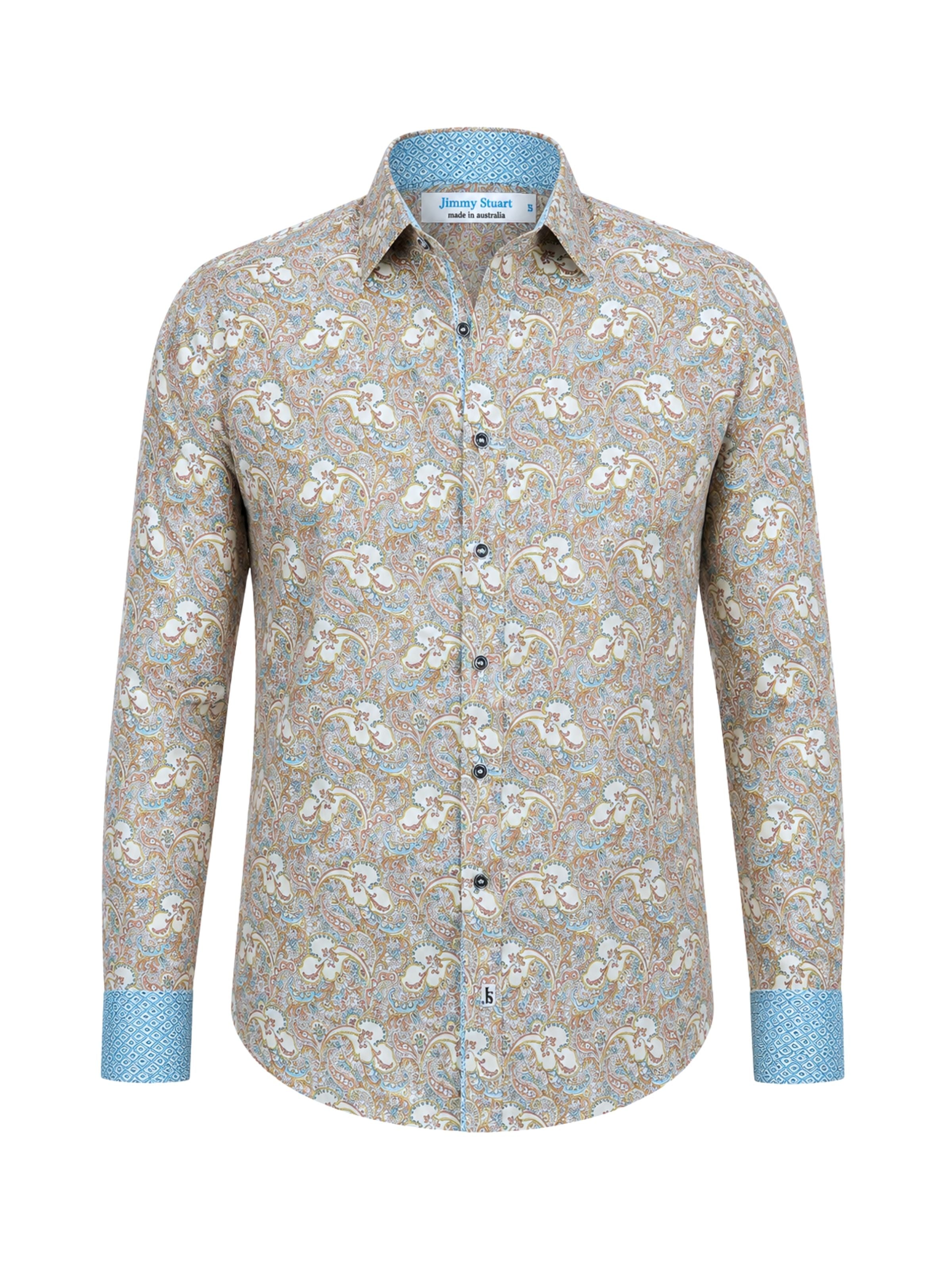 Hustle Paisley Cotton L/S Big Mens Shirt - Beige
