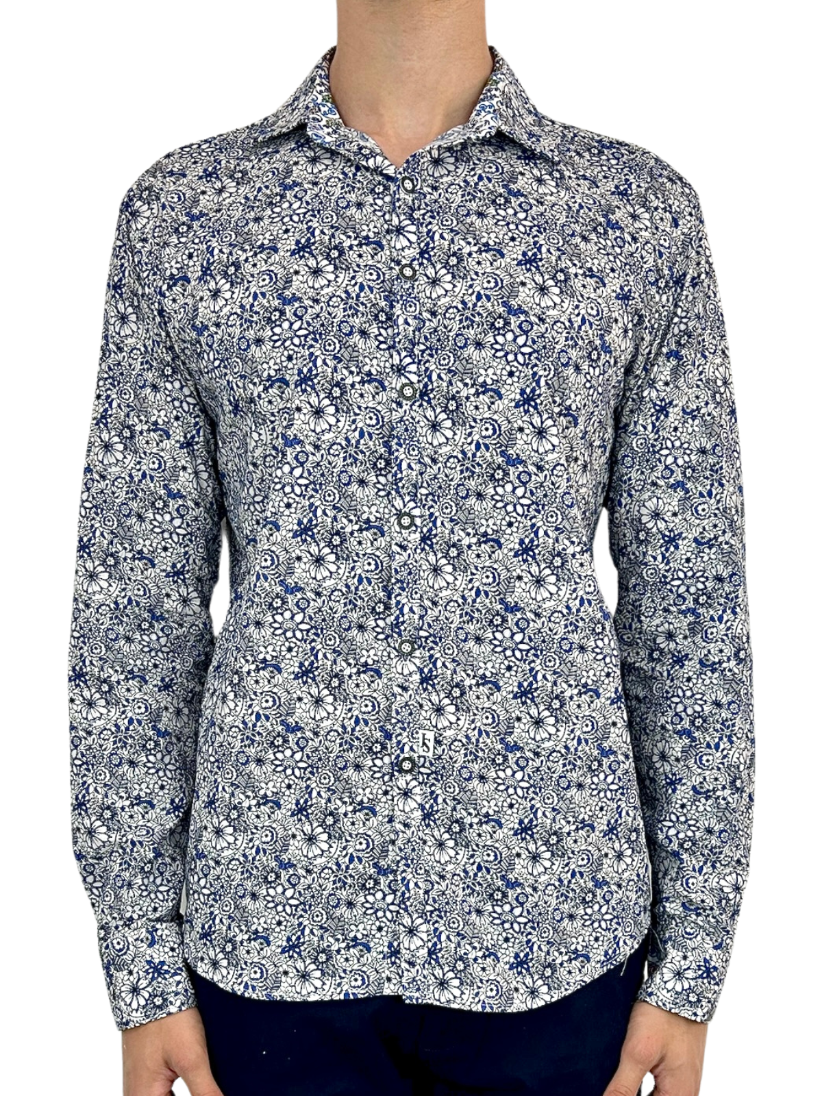 Hyde Floral Cotton L/S Shirt - Blue
