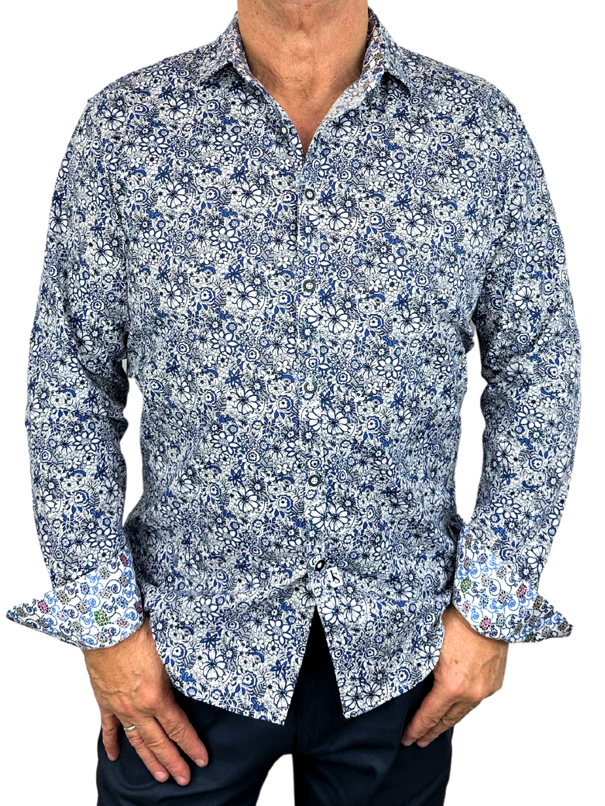 Hyde Floral Cotton L/S Shirt - Blue