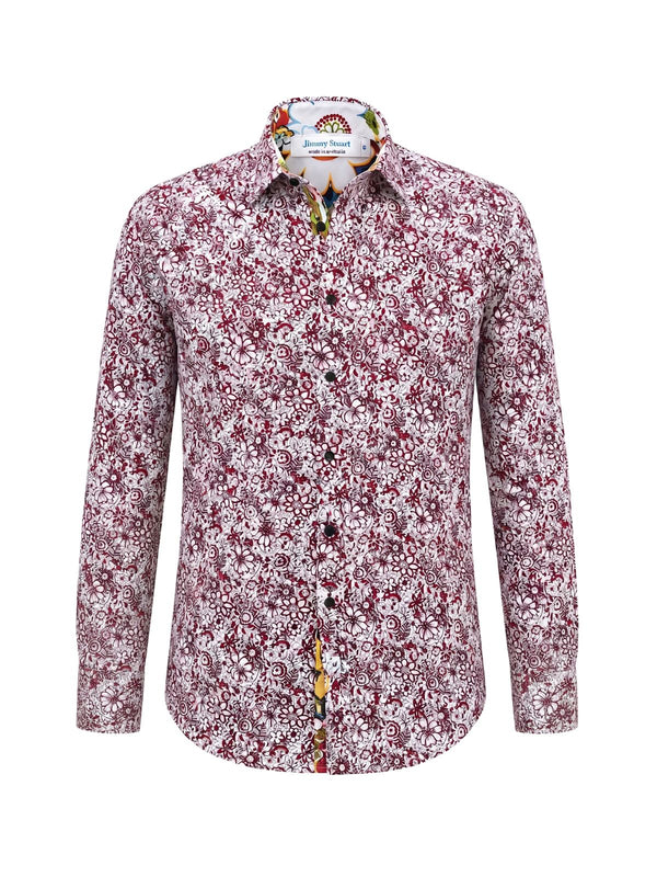 Hyde Floral Cotton L/S Big Mens Shirt – Red