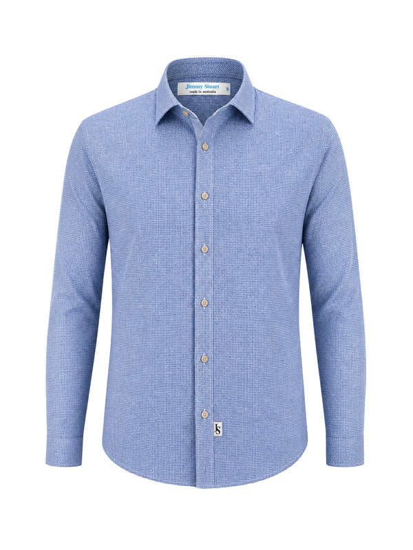 Illusion Geometric Cotton L/S Shirt - Blue