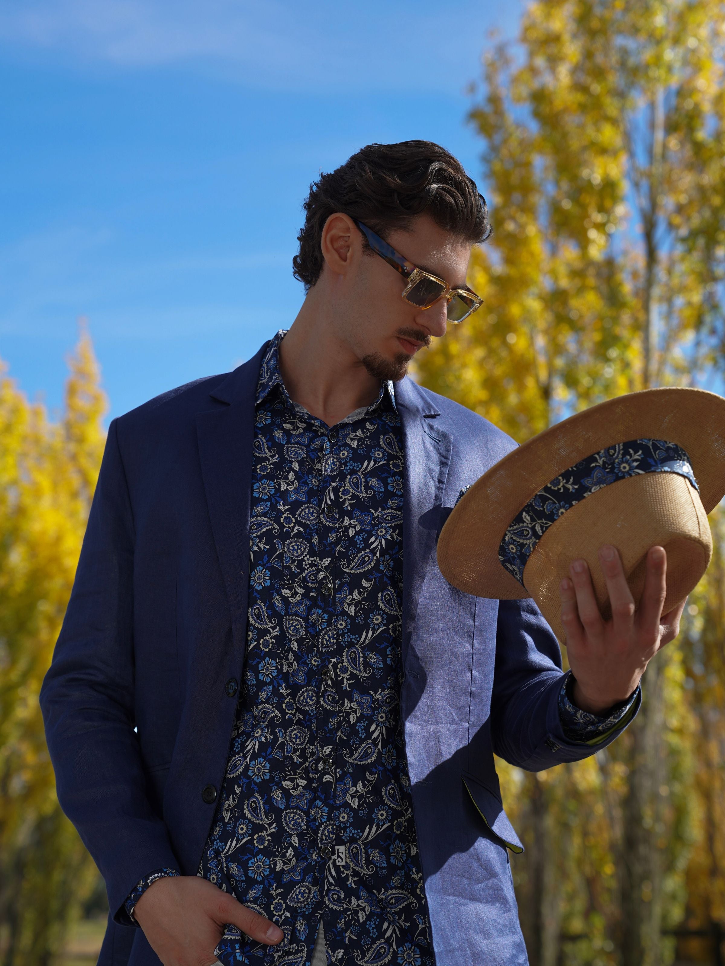 Indigo Paisley Cotton L/S Shirt - Navy