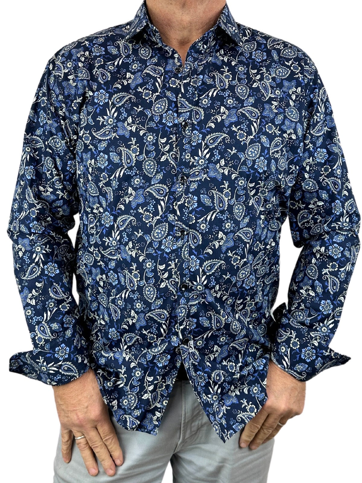 Indigo Paisley Cotton L/S Shirt - Navy