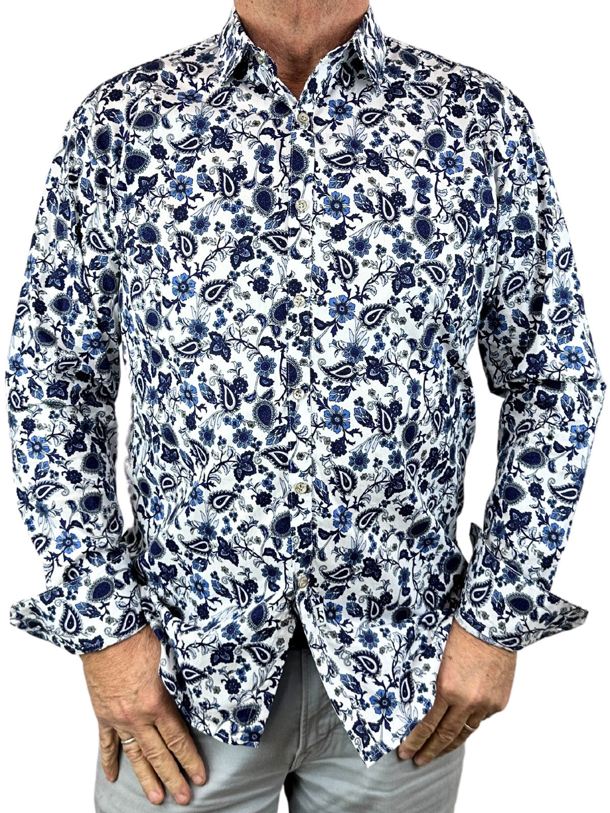 Indigo Paisley Cotton L/S Shirt - White