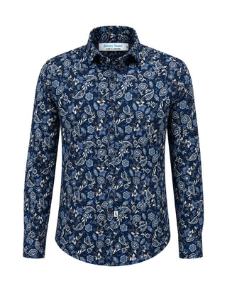 Indigo Paisley Cotton L/S Big Mens Shirt - Navy