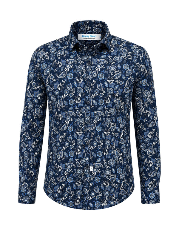 Indigo Paisley Cotton L/S Shirt - Navy