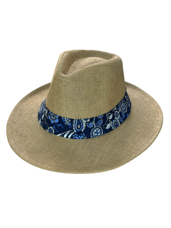 Indigo Navy Panama Hat - Natural