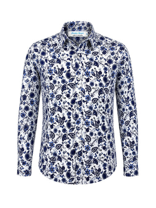 Indigo Paisley Cotton L/S Shirt - White