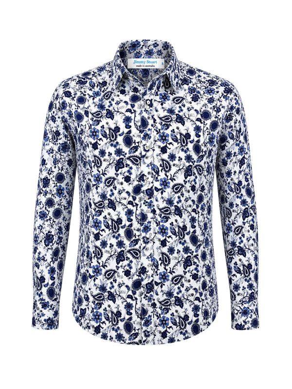 Indigo Paisley Cotton L/S Shirt - White