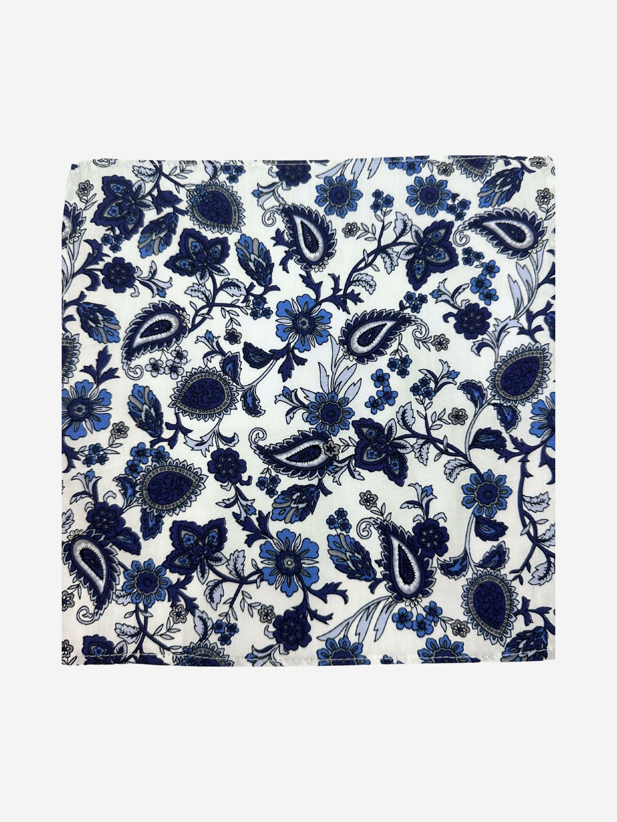 Indigo Cotton Pocket Square - White