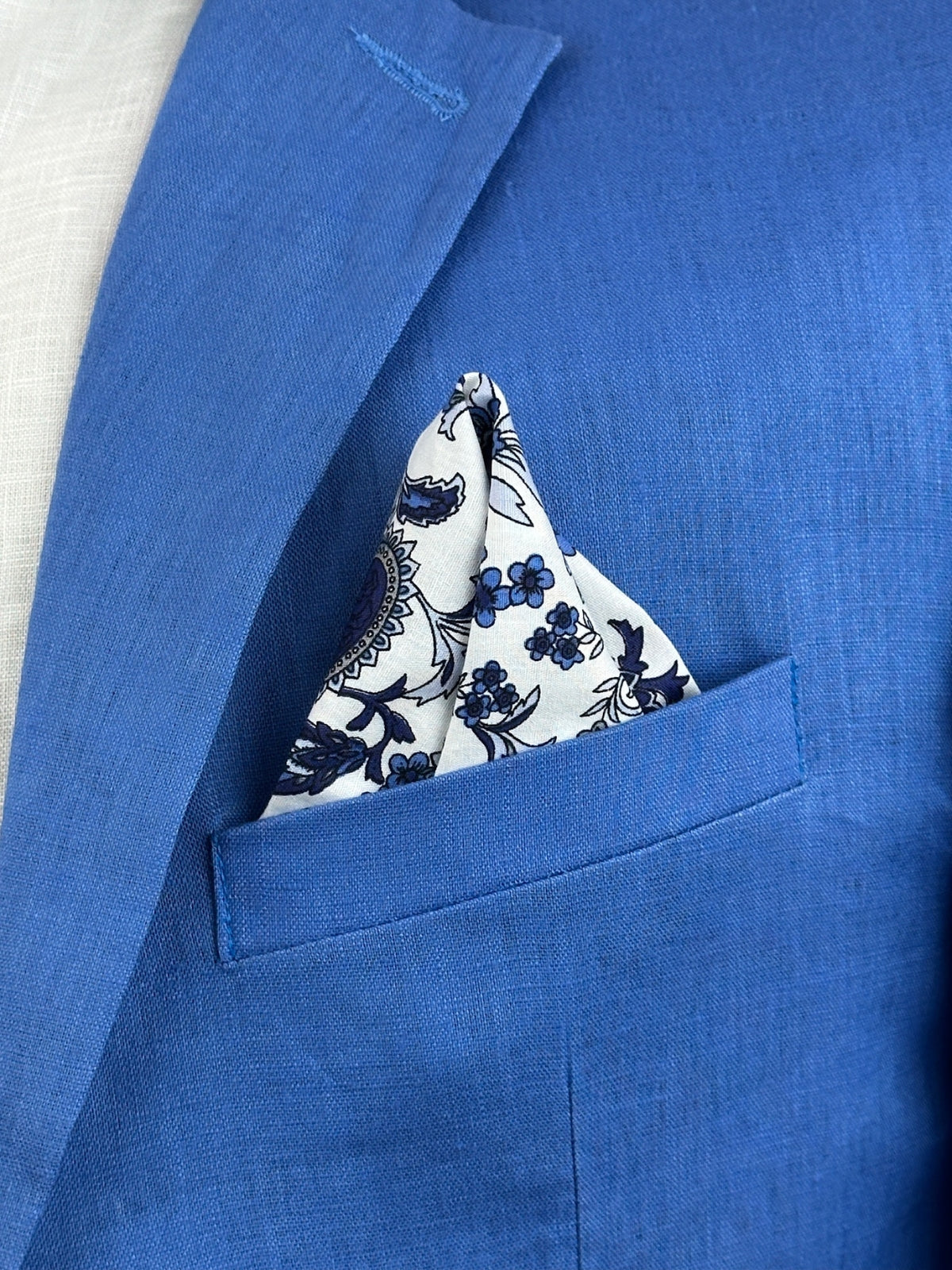 Indigo Cotton Pocket Square - White