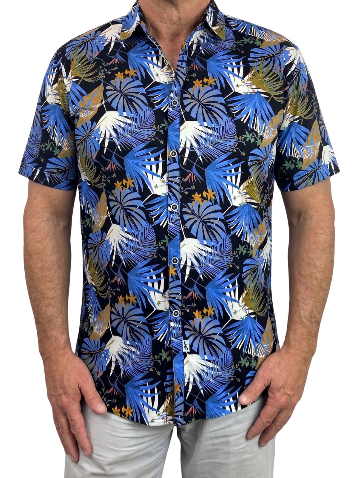 Jackson Floral Cotton S/S Shirt - Blue/Black