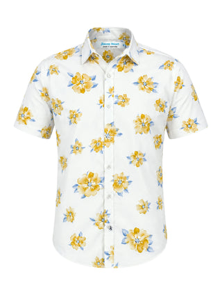 Jones Floral Cotton S/S Big Mens Shirt - Yellow
