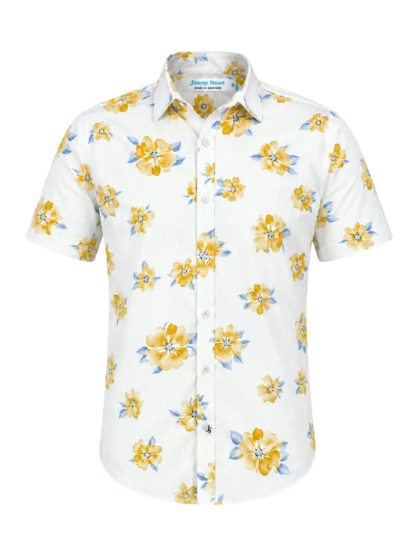 Jones Floral Cotton S/S Big Mens Shirt - Yellow