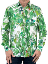 Kayapo Floral Cotton L/S Big Mens Shirt – Green