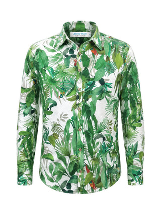 Kayapo Floral Cotton L/S Big Mens Shirt – Green