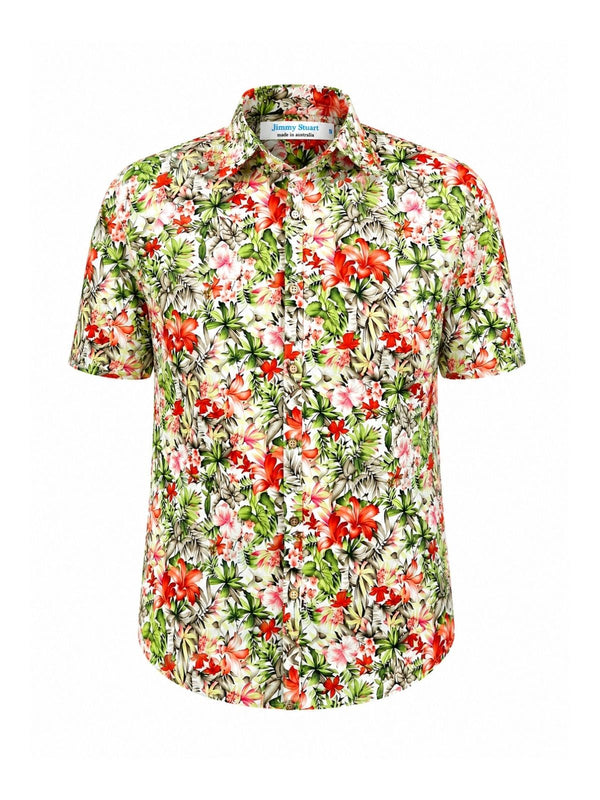 Kokomo Floral Cotton S/S Shirt - Orange/Green
