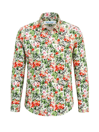Kokomo Floral Cotton L/S Shirt - Orange/Green