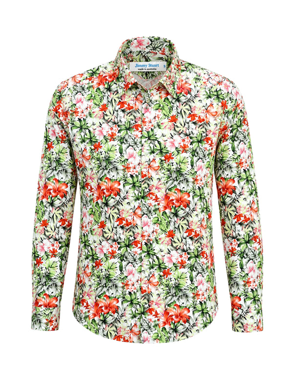 Kokomo Floral Cotton L/S Shirt - Orange/Green