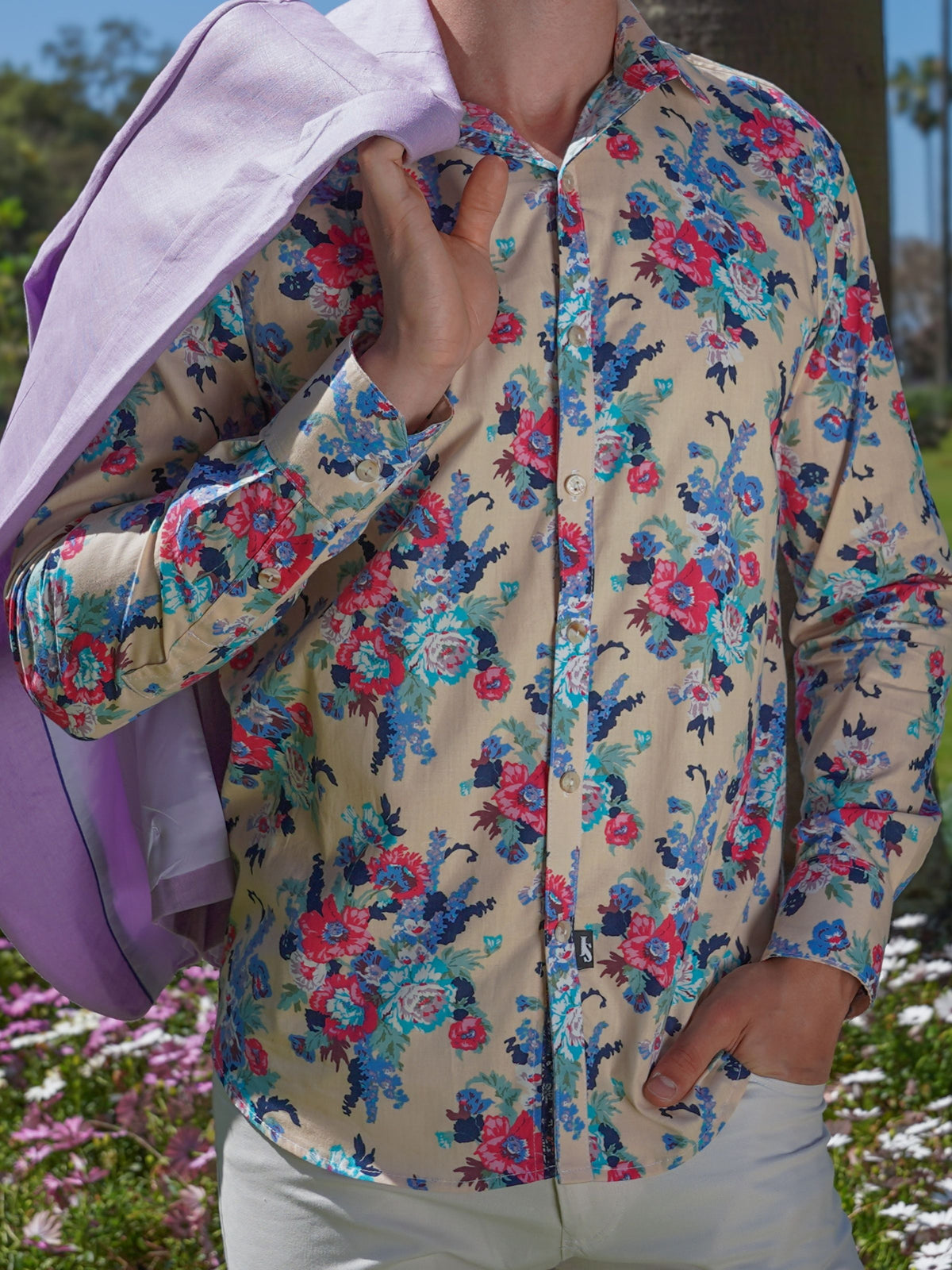 Maddie Floral Cotton L/S Shirt - Peach