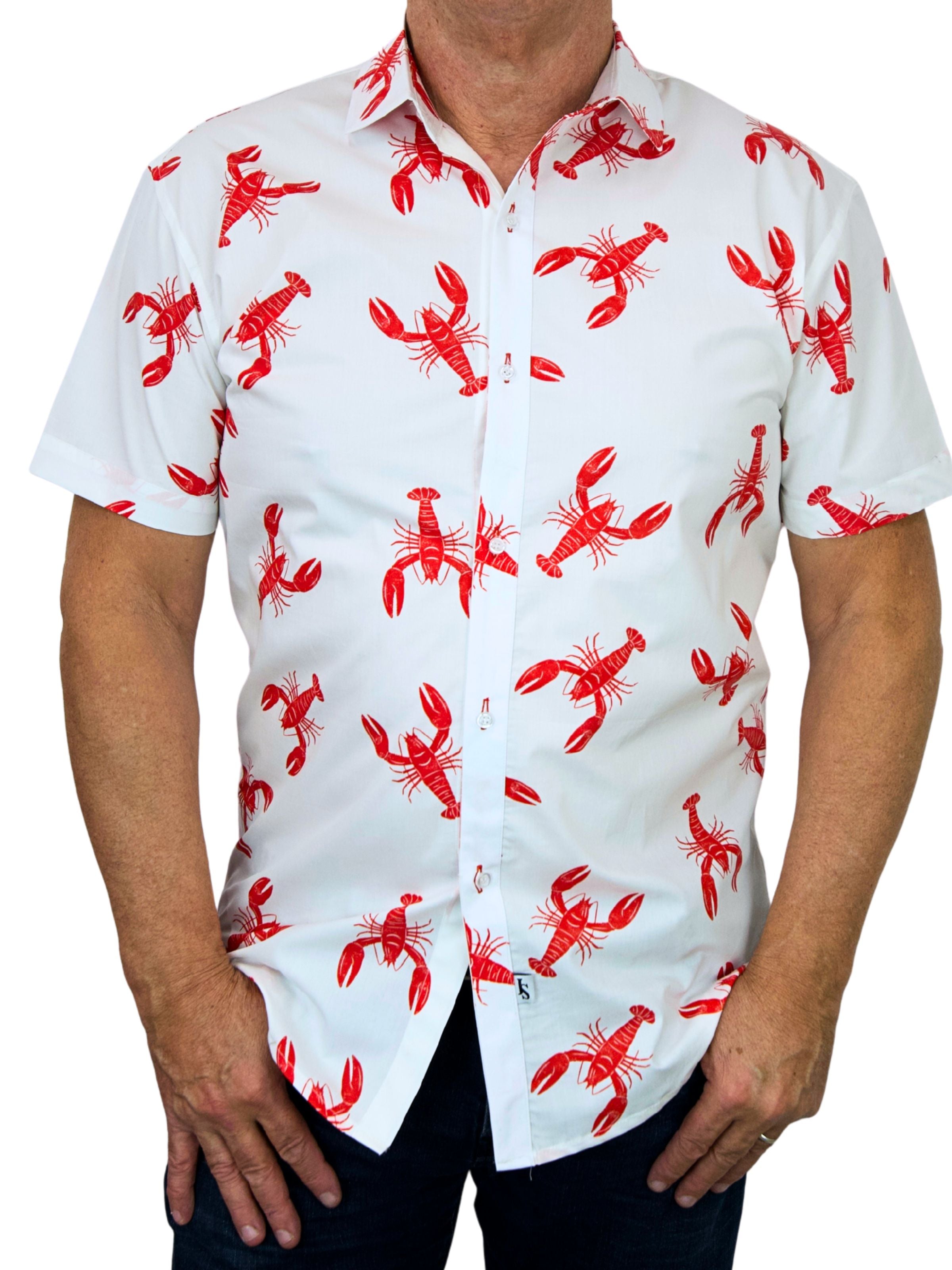 Rock Lobster Cotton S/S Big Mens Shirt - White/Red