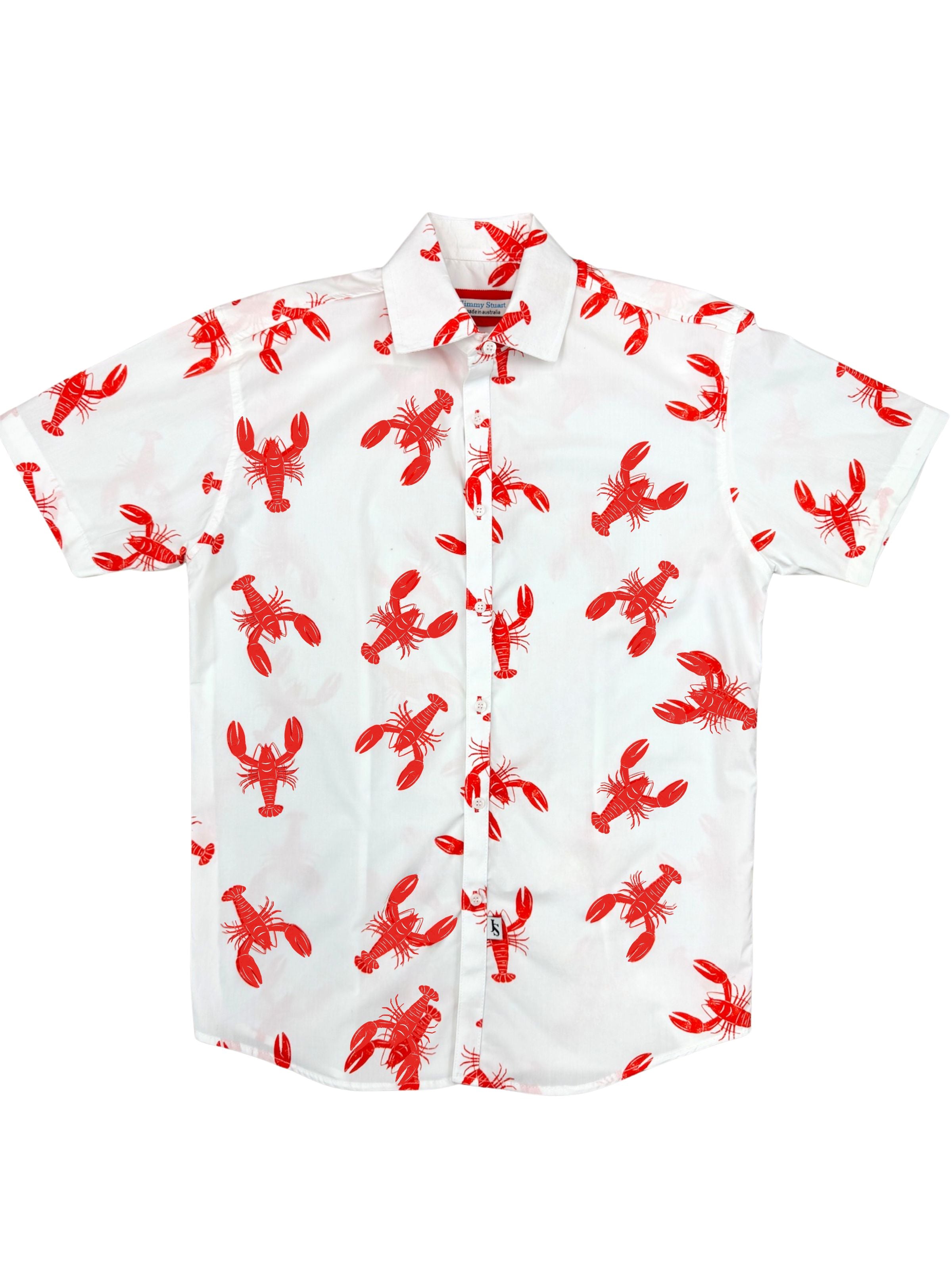Rock Lobster Cotton S/S Big Mens Shirt - White/Red