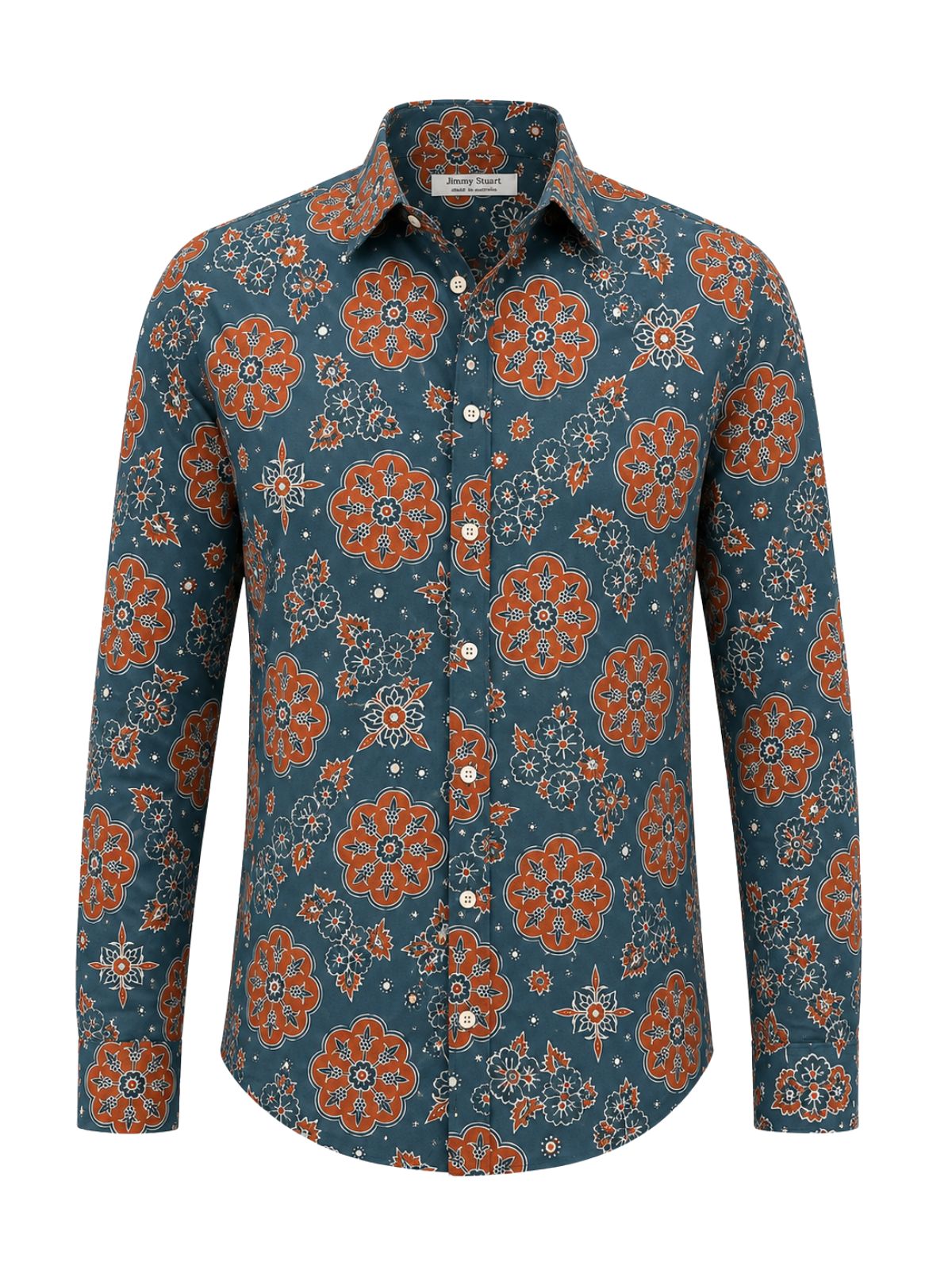 Loka Floral Cotton L/S Shirt - Teal/Brown