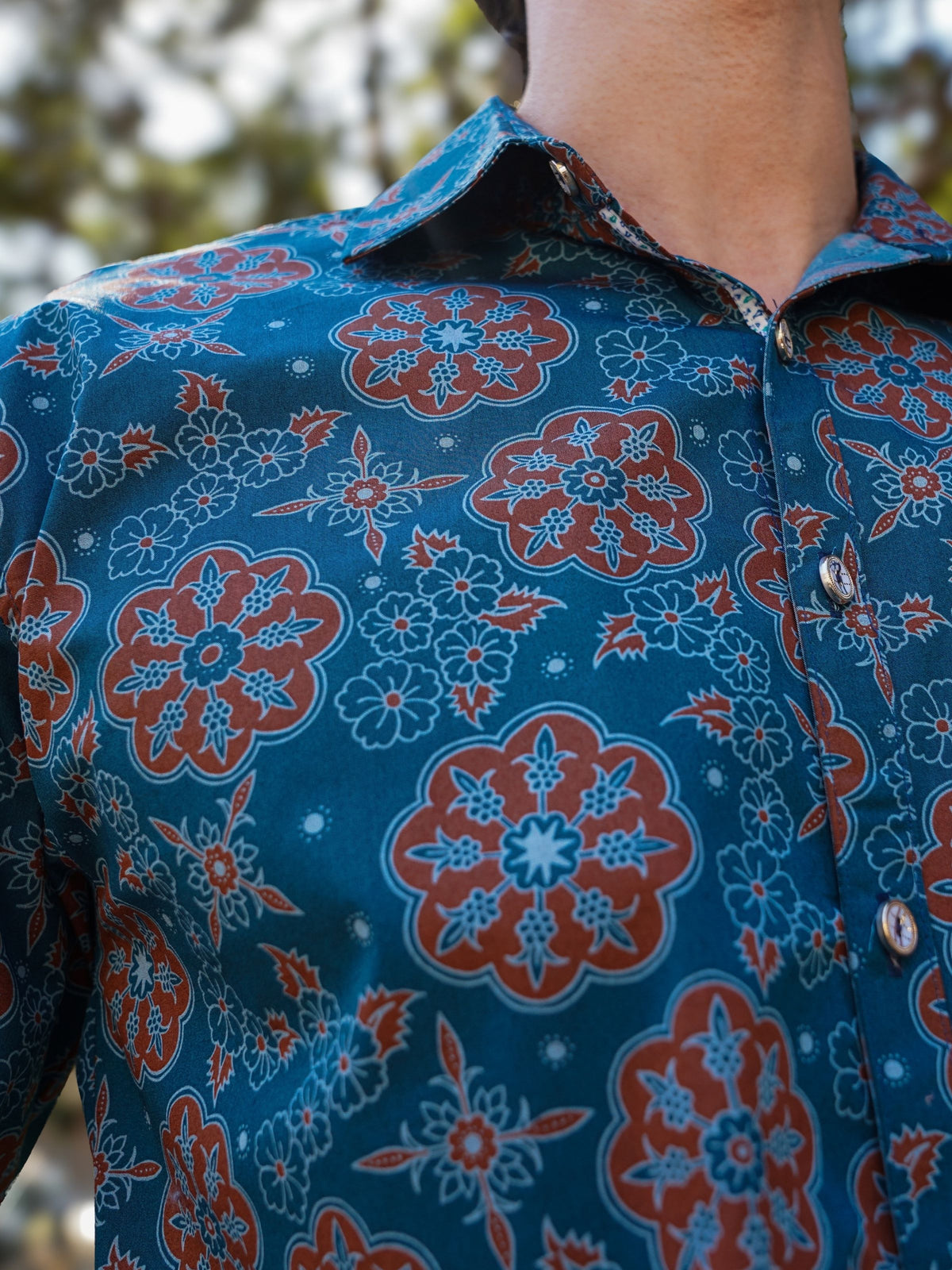 Loka Floral Cotton L/S Shirt - Teal/Brown