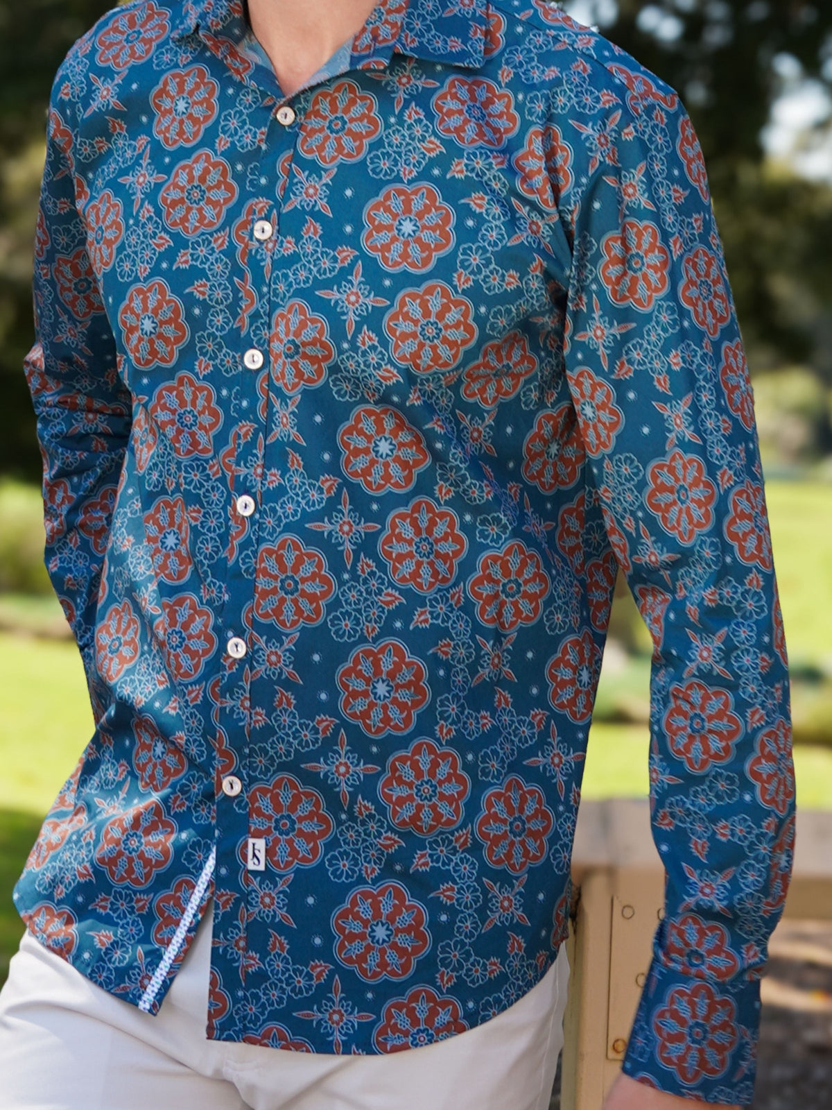 Loka Floral Cotton L/S Shirt - Teal/Brown