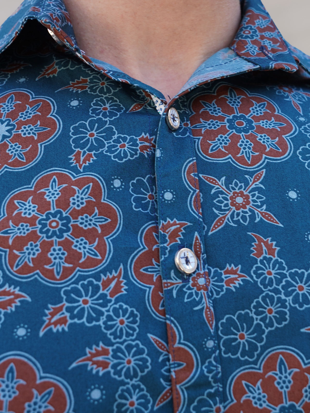 Loka Floral Cotton L/S Shirt - Teal/Brown