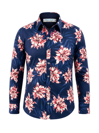 Lotus Cotton Floral L/S Shirt - Navy/Pink