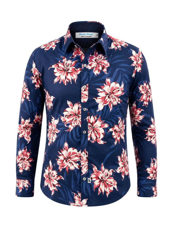 Lotus Cotton Floral L/S Shirt - Navy/Pink