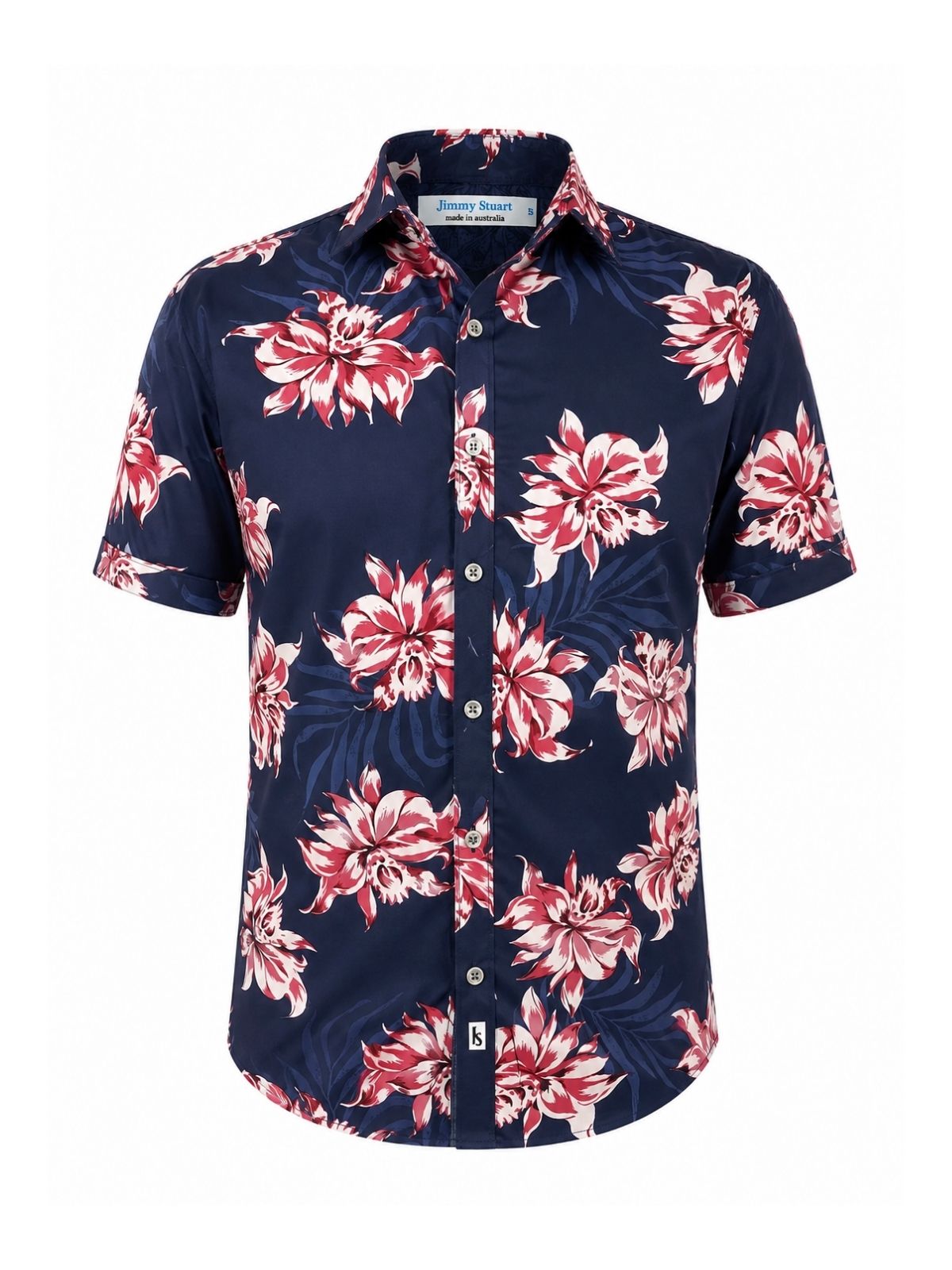 Lotus Floral Cotton S/S Shirt - Navy/Pink