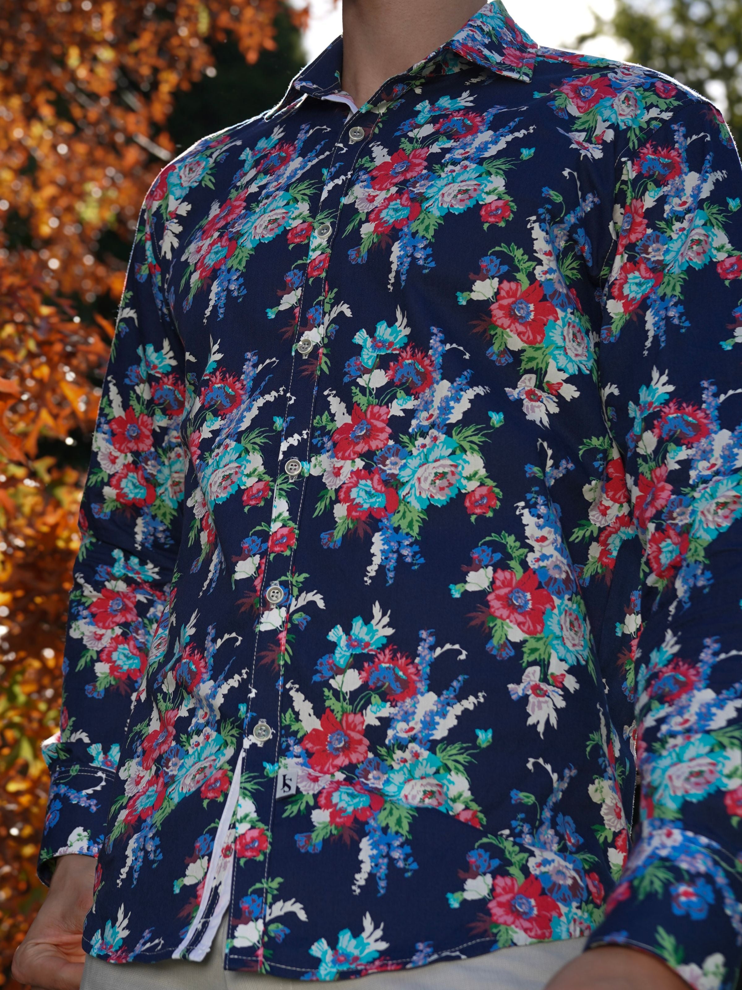 Maddie Floral Cotton L/S Shirt - Navy