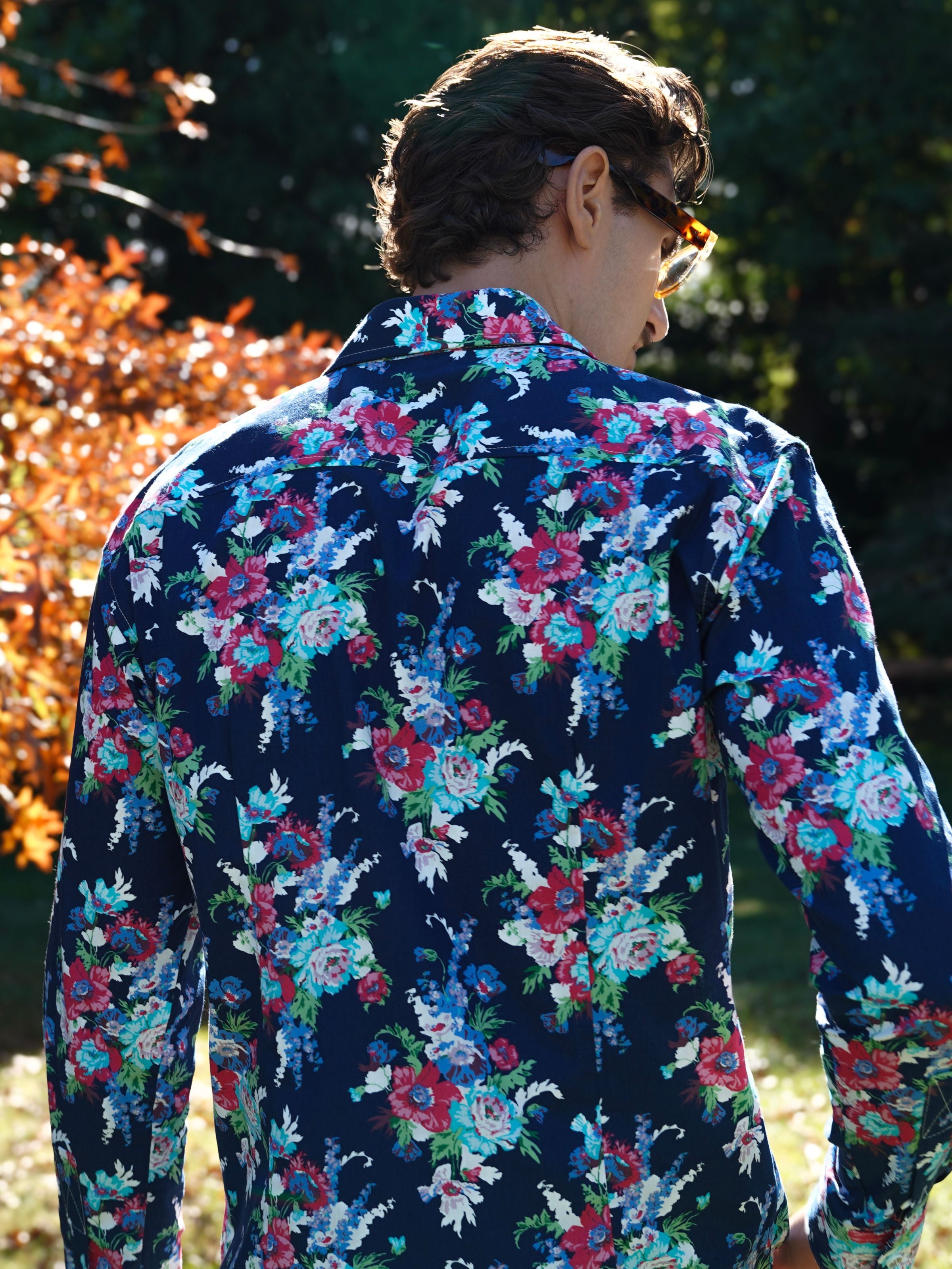Maddie Floral Cotton L/S Shirt - Navy