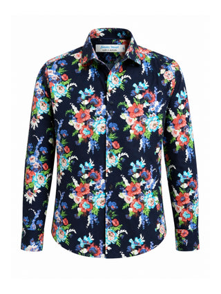Maddie Floral Cotton L/S Shirt - Navy
