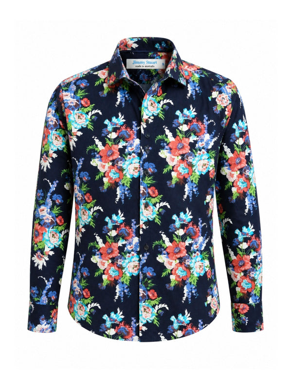 Maddie Floral Cotton L/S Shirt - Navy
