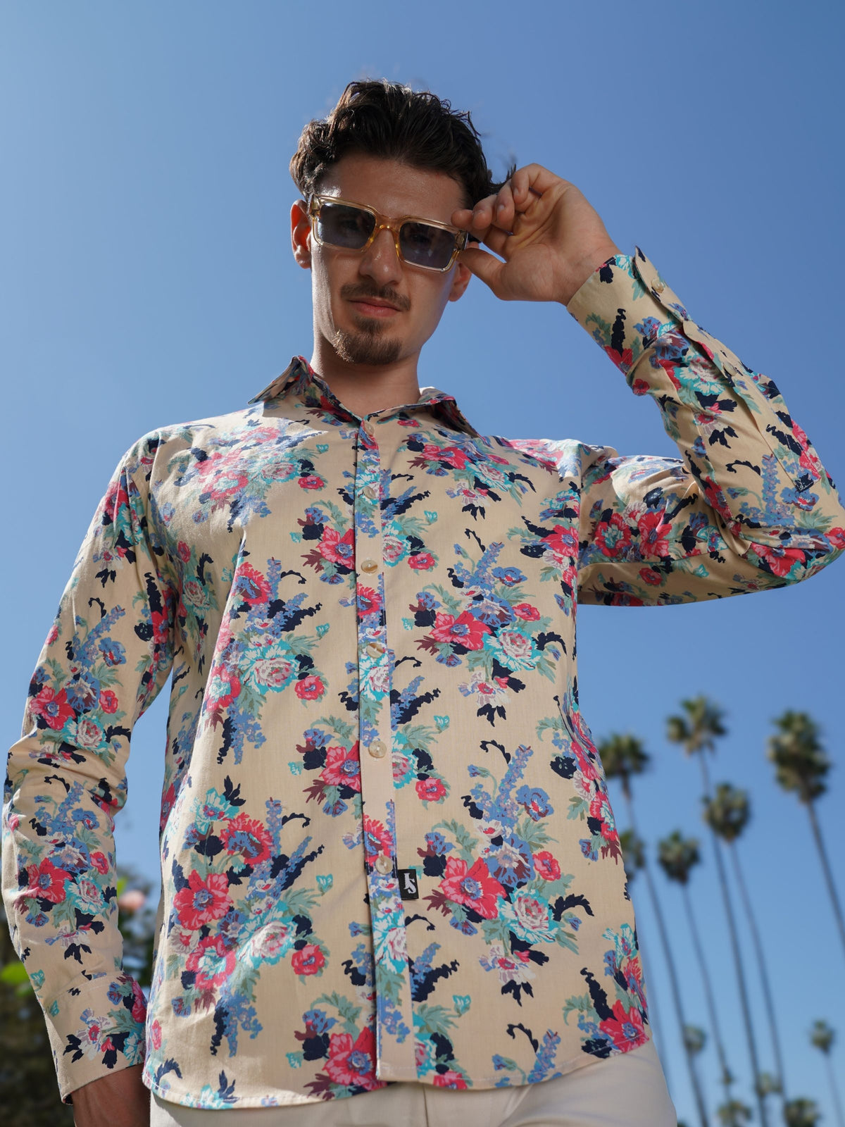 Maddie Floral Cotton L/S Shirt - Peach