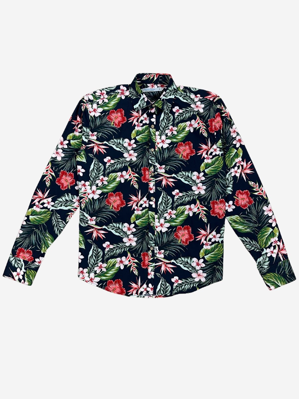 Mahalo Hawaiian Cotton L/S Shirt - Navy