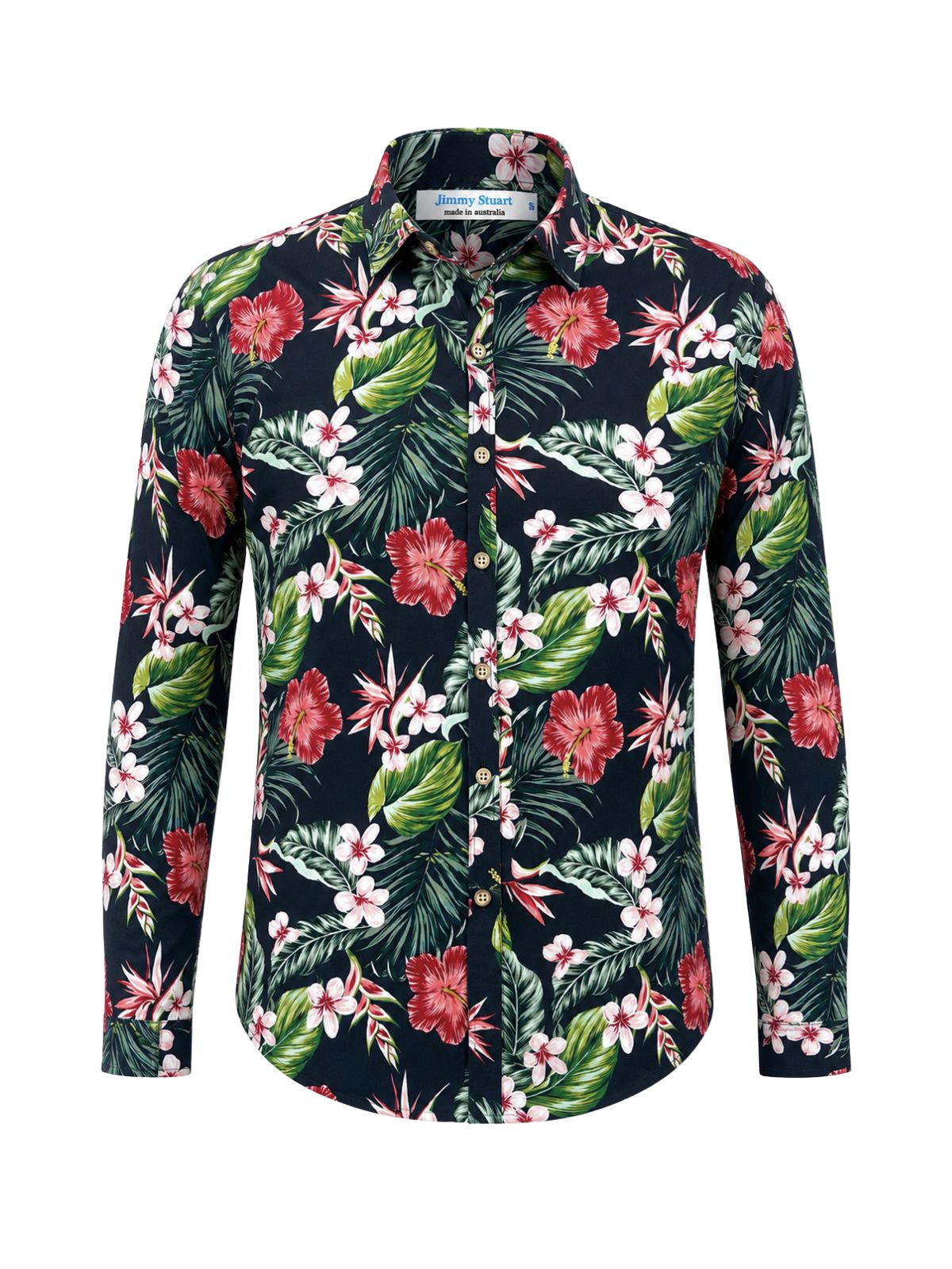 Mahalo Hawaiian Cotton L/S Shirt - Navy